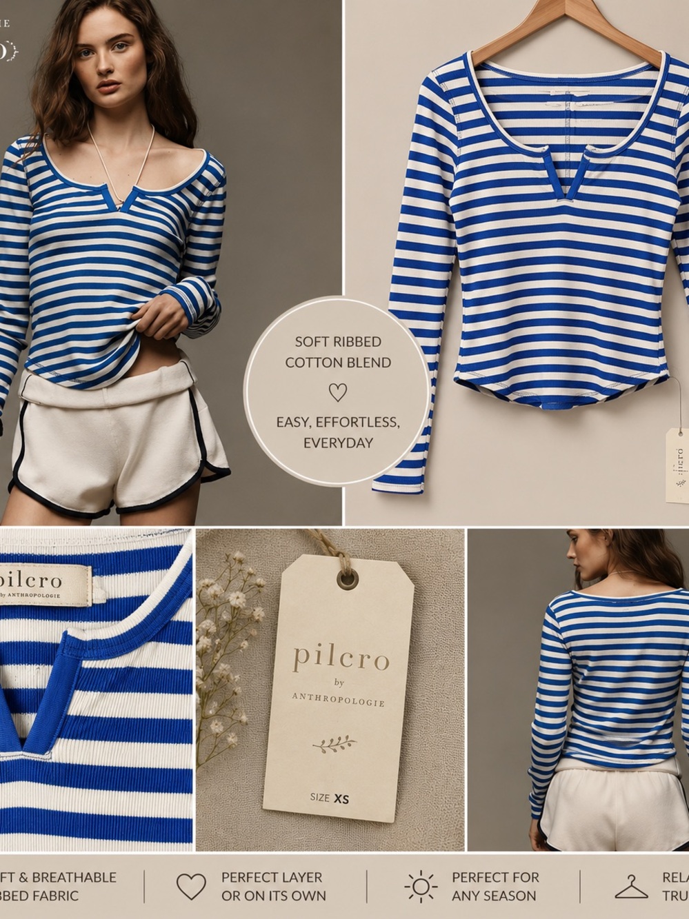 Anthropologie Pilcro Notched Long Sleeve Tee Sz S NWT